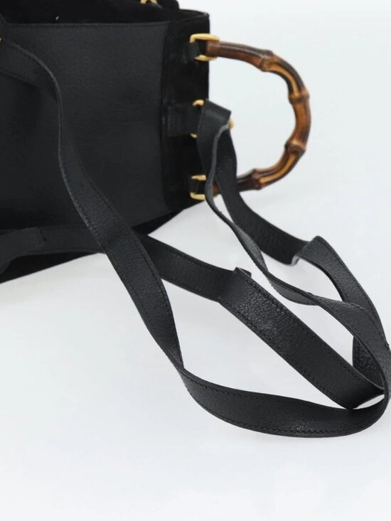 GUCCI Bamboo Backpack Suede Leather Black Auth BA6791 main image 8